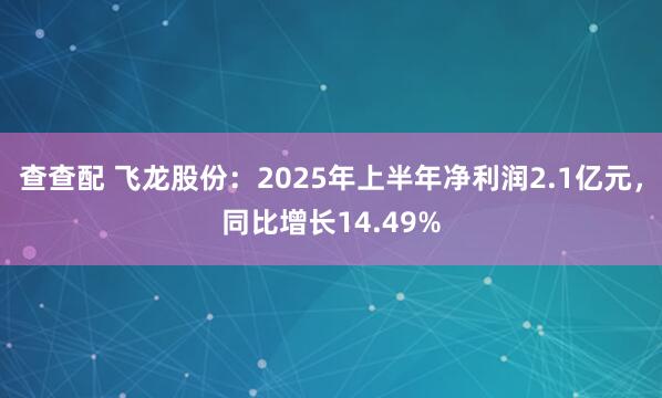 查查配 飞龙股份：2025年上半年净利润2.1亿元，同比增长14.49%